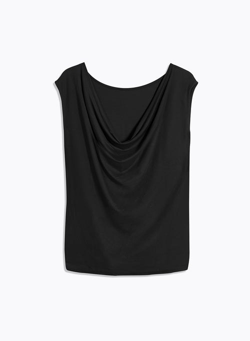 Tee shirt Noir Col Bénitier Manches Courtes - MAJESTIC FILATURES