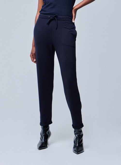 Navy Daphne Viscose / Elastane cuffed trousers - MAJESTIC FILATURES