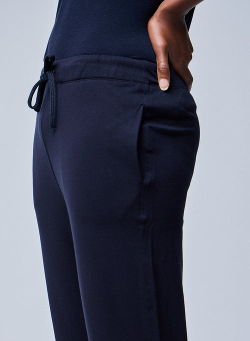 Navy Daphne Viscose / Elastane cuffed trousers - MAJESTIC FILATURES