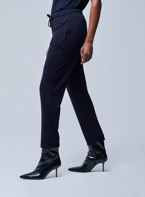 Navy Daphne Viscose / Elastane cuffed trousers - MAJESTIC FILATURES