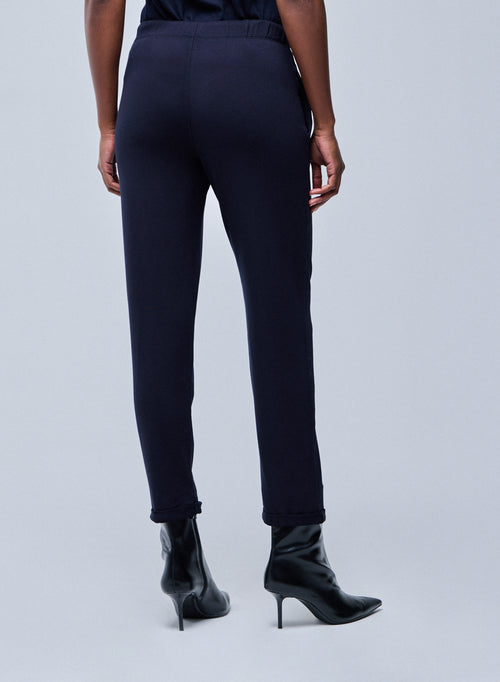 Navy Daphne Viscose / Elastane cuffed trousers - MAJESTIC FILATURES