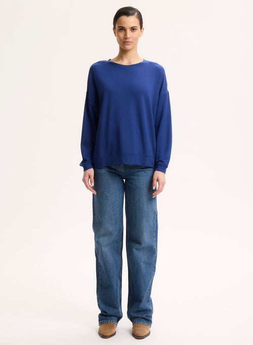 Sweatshirt blau Rundhalsausschnitt Langarm - MAJESTIC FILATURES