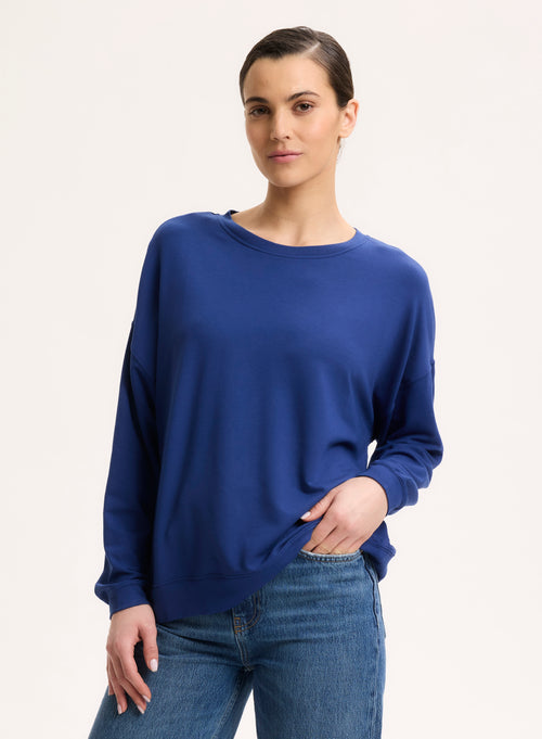 Sweatshirt blau Rundhalsausschnitt Langarm - MAJESTIC FILATURES