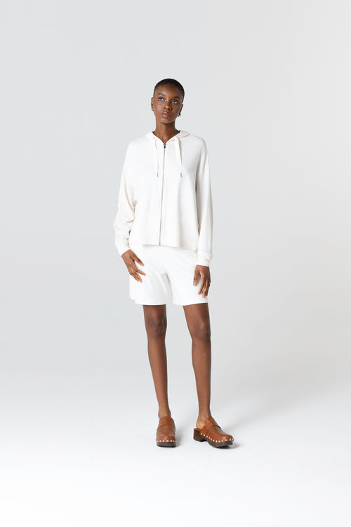 Round-Neck Long-Sleeve Sweatshirt in Viscose / Elastane in Cream - MAJESTIC FILATURES