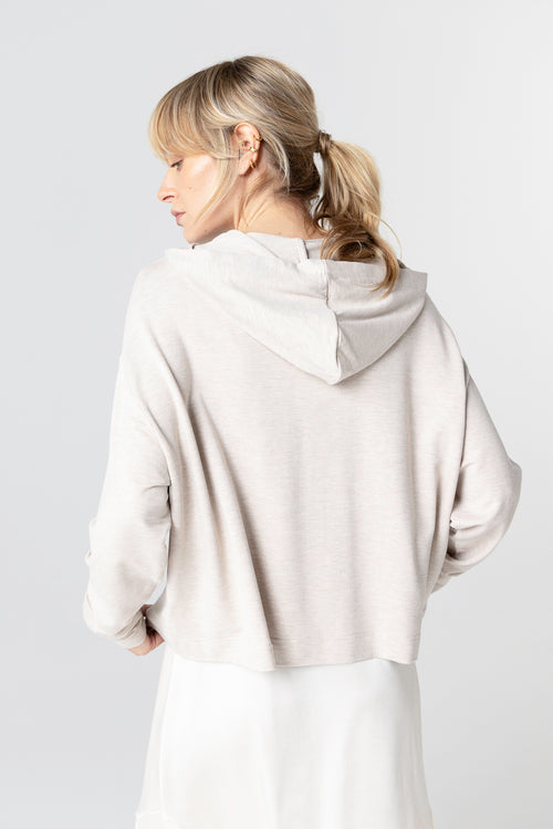 Beige Round-Neck Long-Sleeve Sweatshirt in Viscose / Elastane - MAJESTIC FILATURES