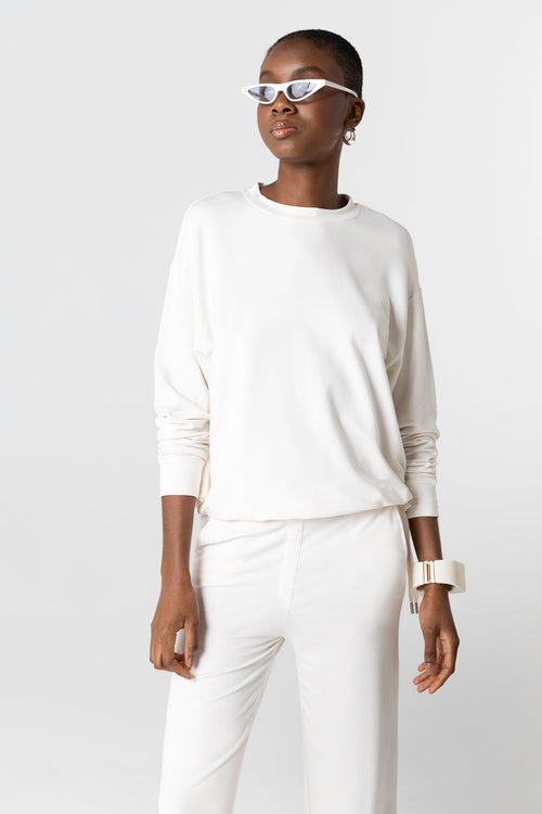 Sweatshirt mit Rundhalsausschnitt und langen Ärmeln aus Viskose/Elasthan in Weiß - MAJESTIC FILATURES