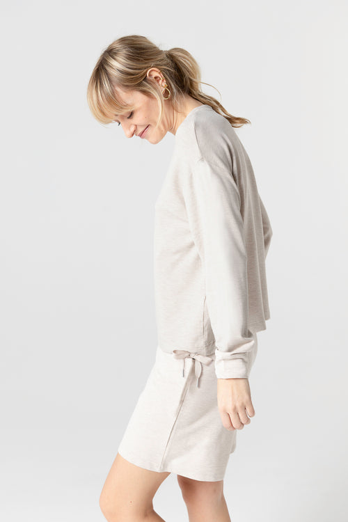 Sweat Beige Col Rond Manches Longues en Viscose / Elasthanne - MAJESTIC FILATURES