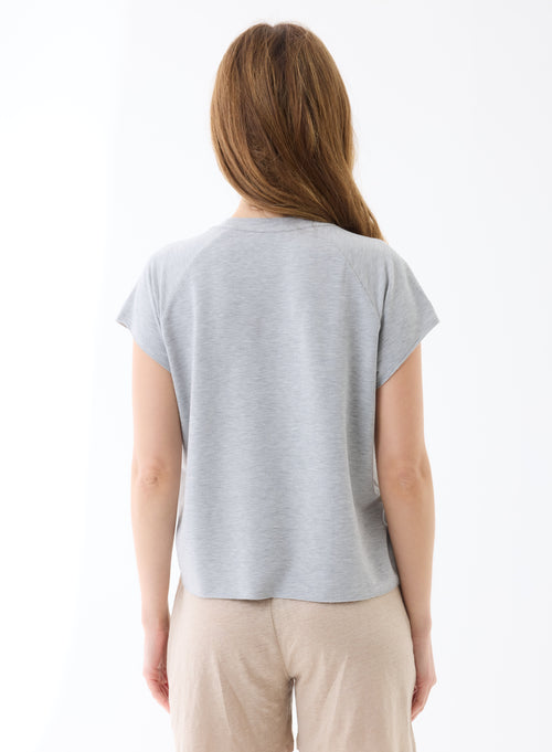 Tee shirt Gris chiné clair Manches Raglan courtes Col Rond - MAJESTIC FILATURES