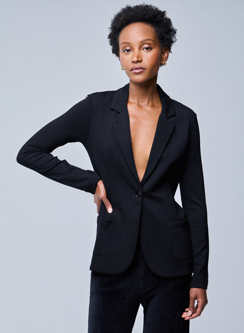 Diane 1-button Viscose Black Jacket - MAJESTIC FILATURES