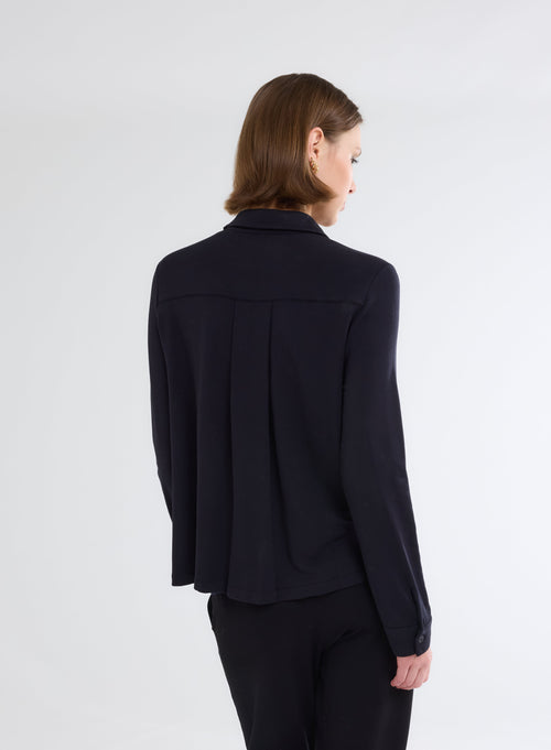 Long Sleeve Navy Shirt in Viscose and Elastane - MAJESTIC FILATURES