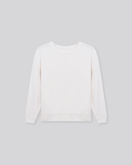 Sweat Blanc Col Rond Manches Longues en Viscose / Elasthanne - MAJESTIC FILATURES