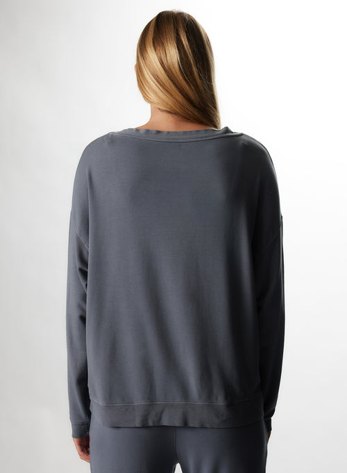 "Sweatshirt mit Viskose / Elastan Fleece-Ausschnitt" - MAJESTIC FILATURES