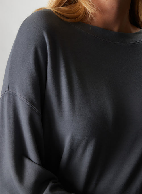 "Sweatshirt mit Viskose / Elastan Fleece-Ausschnitt" - MAJESTIC FILATURES