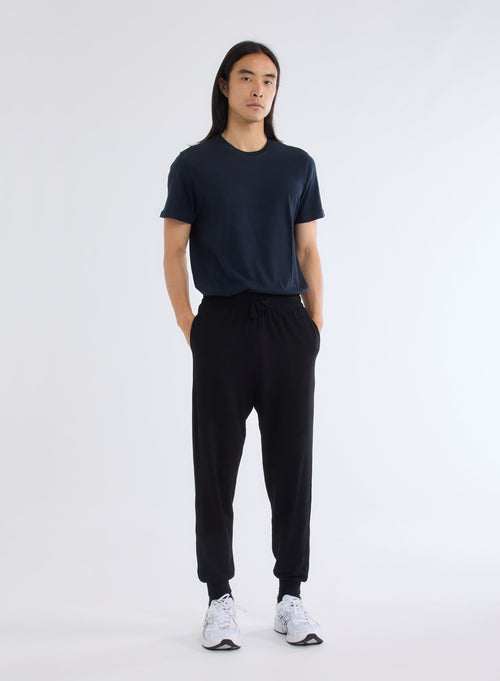 Pantalon Noir en Viscose et Élasthanne - MAJESTIC FILATURES