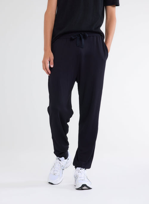 Navy Viscose and Elastane Trousers - MAJESTIC FILATURES