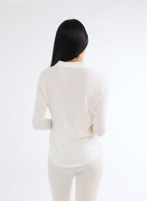 Chemise Nacre Manches Longues en Coton et Cachemire - MAJESTIC FILATURES