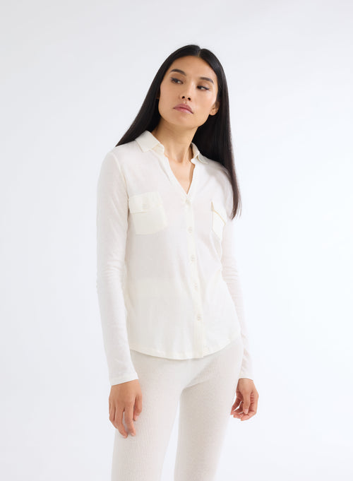 Chemise Nacre Manches Longues en Coton et Cachemire - MAJESTIC FILATURES