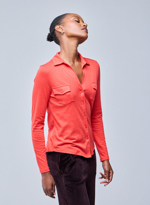 Orange Shirt Langarmshirt aus Bio-Baumwolle / Kaschmir - MAJESTIC FILATURES