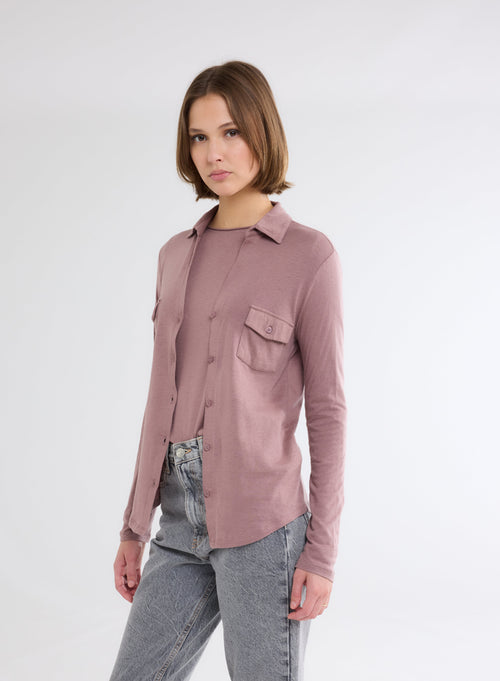 Chemise rose Manches Longues en Coton et Cachemire - MAJESTIC FILATURES