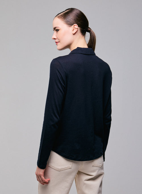 Navy Shirt Langarmshirt aus Bio-Baumwolle / Kaschmir - MAJESTIC FILATURES