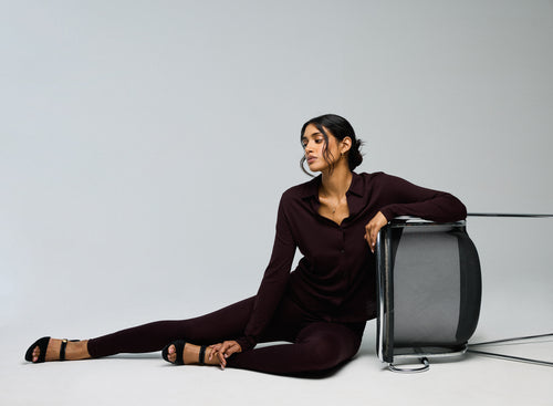 Aubergine Shirt Long Sleeve Shirt in Organic Cotton / Cashmere - MAJESTIC FILATURES