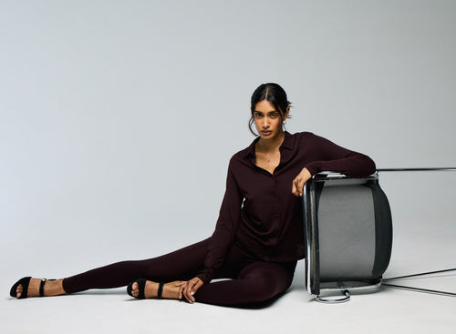 Aubergine Shirt Long Sleeve Shirt in Organic Cotton / Cashmere - MAJESTIC FILATURES