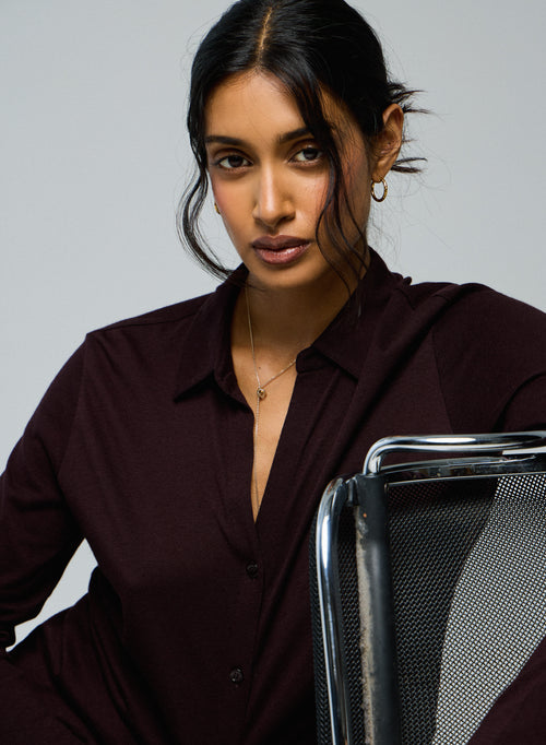 Aubergine Shirt Long Sleeve Shirt in Organic Cotton / Cashmere - MAJESTIC FILATURES