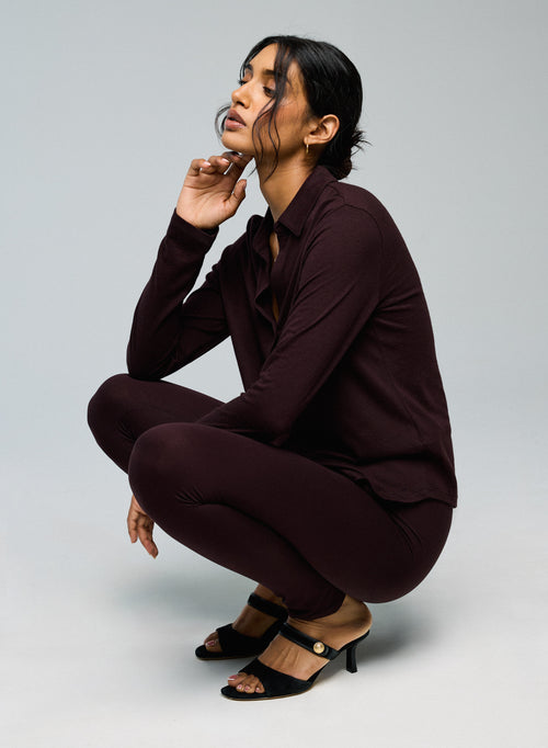 Aubergine Shirt Long Sleeve Shirt in Organic Cotton / Cashmere - MAJESTIC FILATURES