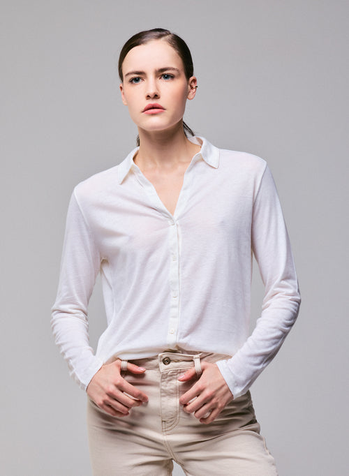 Camisa blanca Camisa de manga larga en algodón orgánico / cachemir - MAJESTIC FILATURES