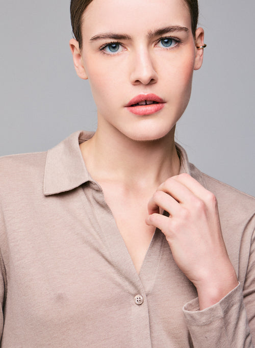 Camisa beige Camisa de manga larga en algodón orgánico / cachemir - MAJESTIC FILATURES