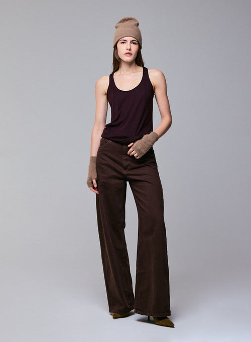 Purple sleeveless U-neck tank top in cotton / cashmere - MAJESTIC FILATURES