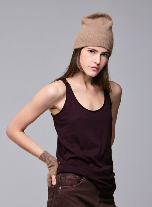 Purple sleeveless U-neck tank top in cotton / cashmere - MAJESTIC FILATURES
