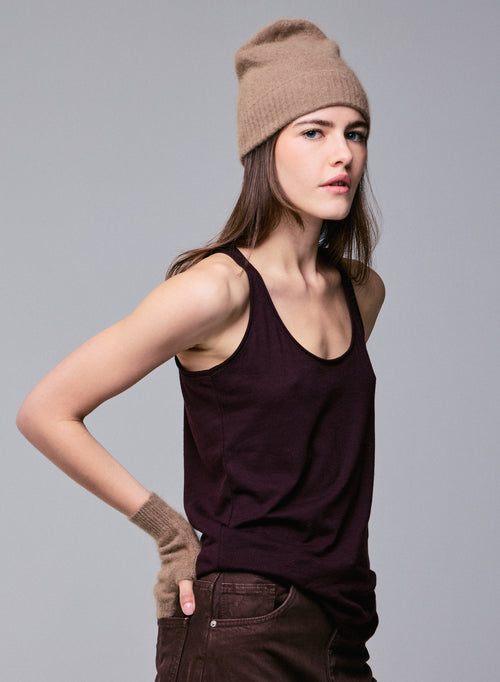 Purple sleeveless U-neck tank top in cotton / cashmere - MAJESTIC FILATURES