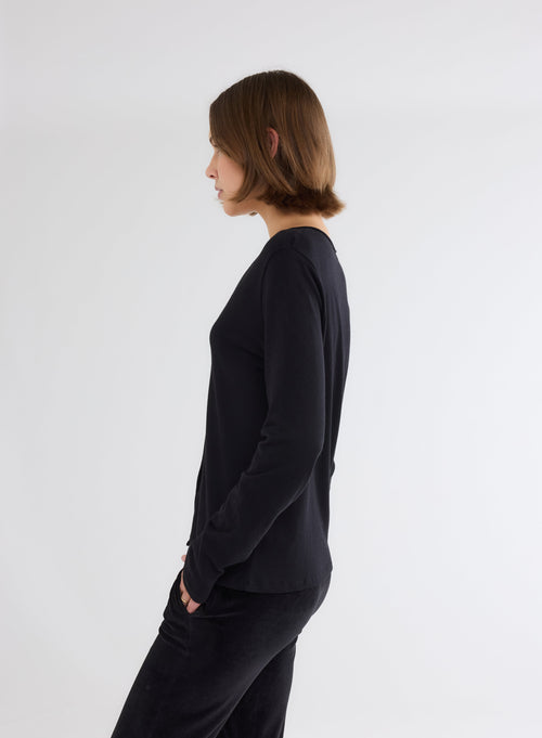 Black V-Neck Long Sleeve Cotton and Cashmere Vest - MAJESTIC FILATURES