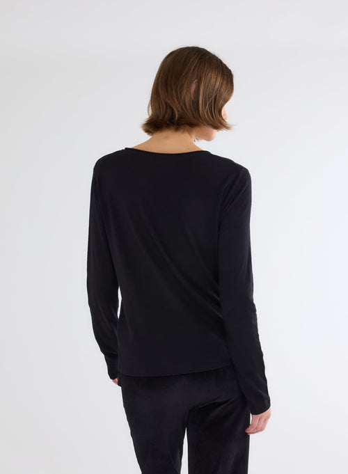 Black V-Neck Long Sleeve Cotton and Cashmere Vest - MAJESTIC FILATURES