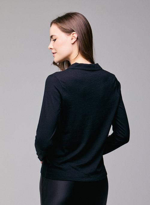 Polo negro de manga larga en algodón / cachemira - MAJESTIC FILATURES