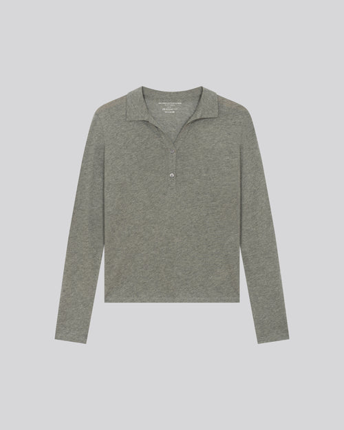 Grey polo shirt Polo shirt with long sleeves in cotton / cashmere - MAJESTIC FILATURES