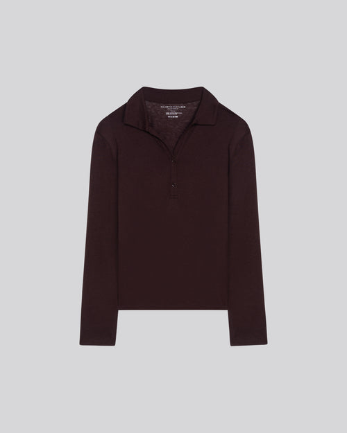 Aubergine long-sleeved polo shirt in cotton / cashmere - MAJESTIC FILATURES