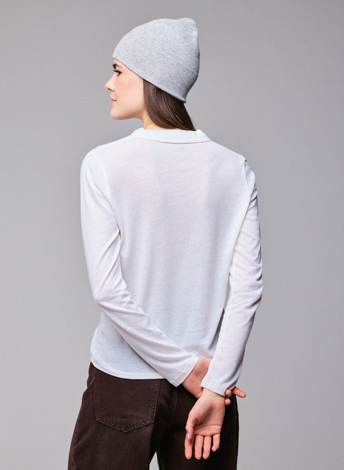 Polo blanco Polo de manga larga de algodón / cachemir - MAJESTIC FILATURES