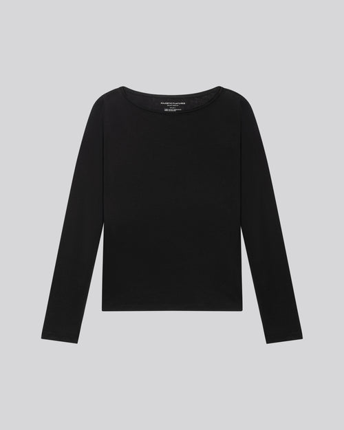 Schwarzes T-Shirt mit langärmeligem U-Boot-Ausschnitt aus Bio-Baumwolle / Kaschmir - MAJESTIC FILATURES