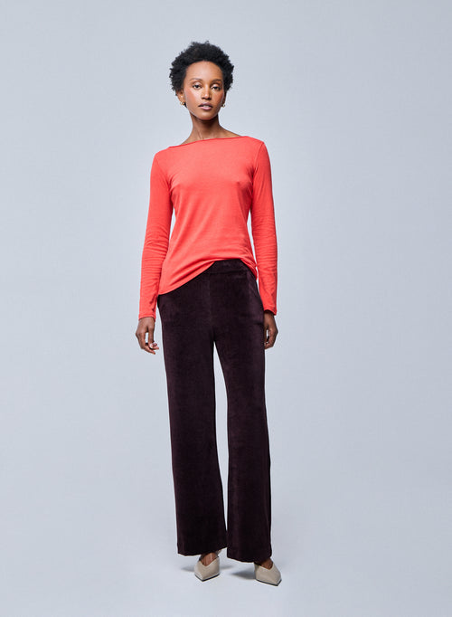 Orange T-shirt with long sleeve boat neck in organic cotton / cashmere - MAJESTIC FILATURES