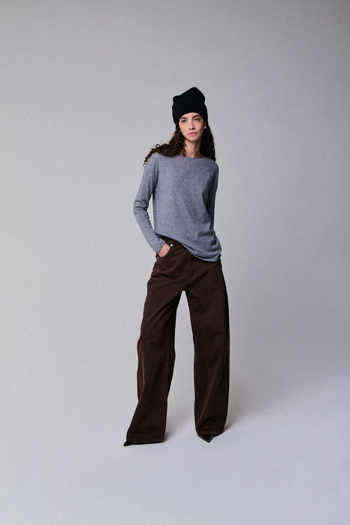 Camiseta de manga larga con cuello barco gris en algodón / cachemira - MAJESTIC FILATURES