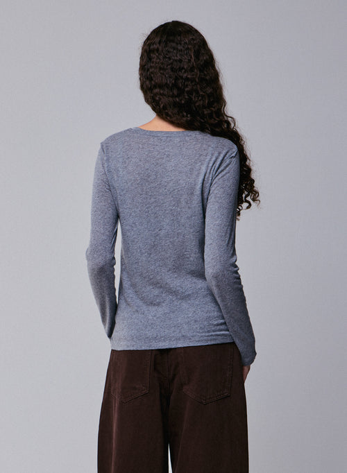 Grey Round Neck Long Sleeves T-shirt in Organic Cotton / Cashmere - MAJESTIC FILATURES