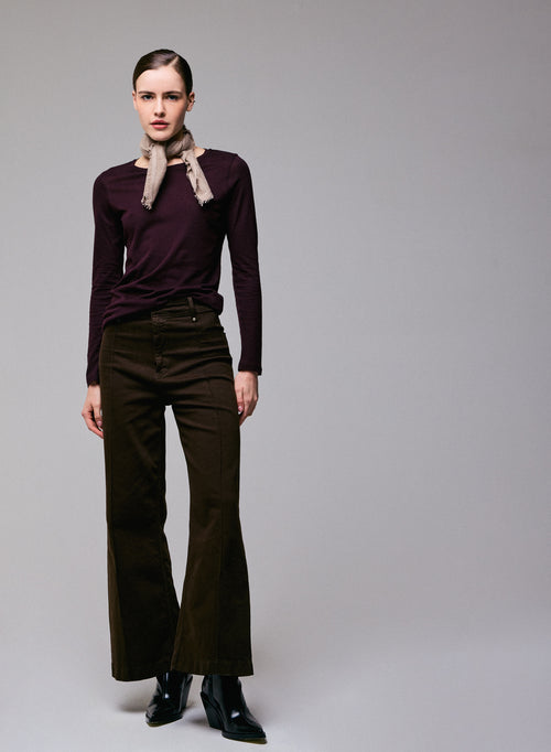 T-shirt Violet Col Rond Manches Longues en Coton Organique et Cachemire - MAJESTIC FILATURES