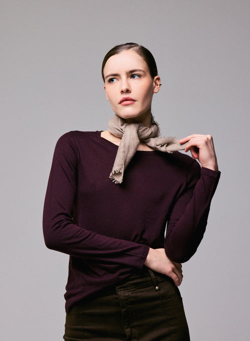 T-shirt Violet Col Rond Manches Longues en Coton Organique et Cachemire - MAJESTIC FILATURES