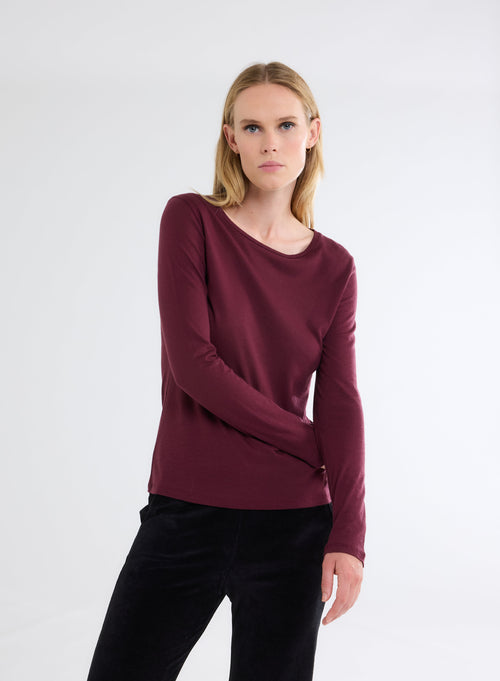 T-shirt Violet Col Rond Manches Longues - MAJESTIC FILATURES