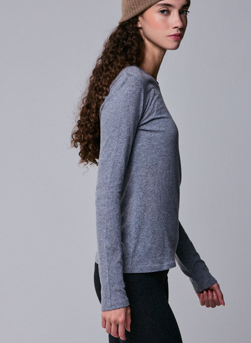 Camiseta de manga larga con cuello redondo gris en algodón orgánico / cachemir - MAJESTIC FILATURES