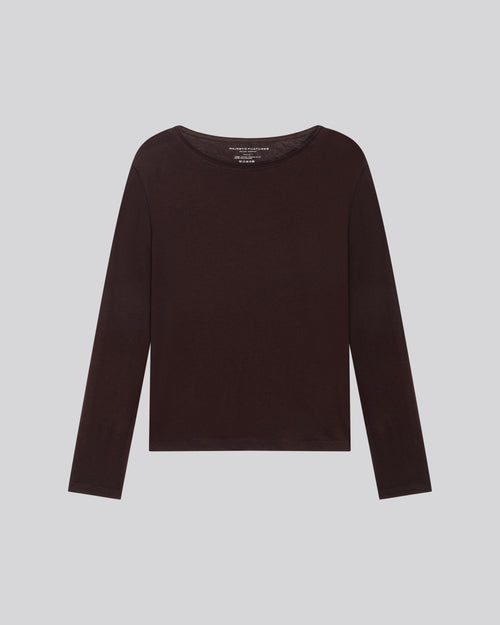 Purple Round Neck Long Sleeves T-Shirt in Cotton and Cashmere - MAJESTIC FILATURES