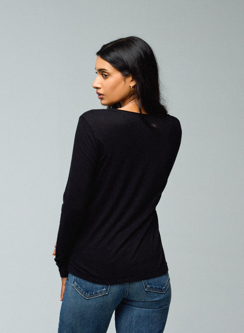 "Camiseta Carole cuello V de manga larga Algodón / Cachemira" - MAJESTIC FILATURES