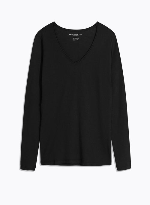 "Cotton / Cashmere V-Neck Long Sleeve T-Shirt" - MAJESTIC FILATURES